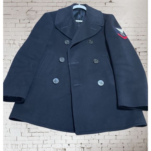 RARE Vintage kersey 100% wool US NAVY Military Peacoat Men’s 36 R Lined - Picture 2 of 9